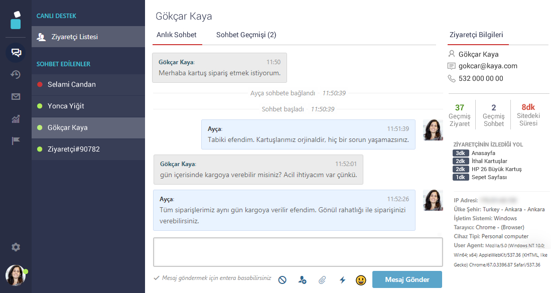 ondestek sohbet ekrani